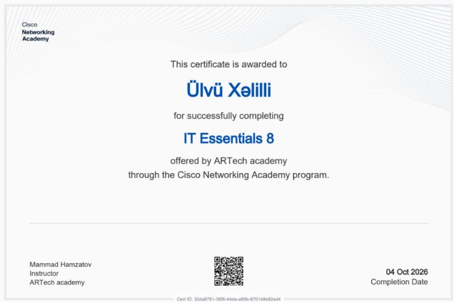 Tələbəmiz Cisco IT Essentials sertifikatı aldı