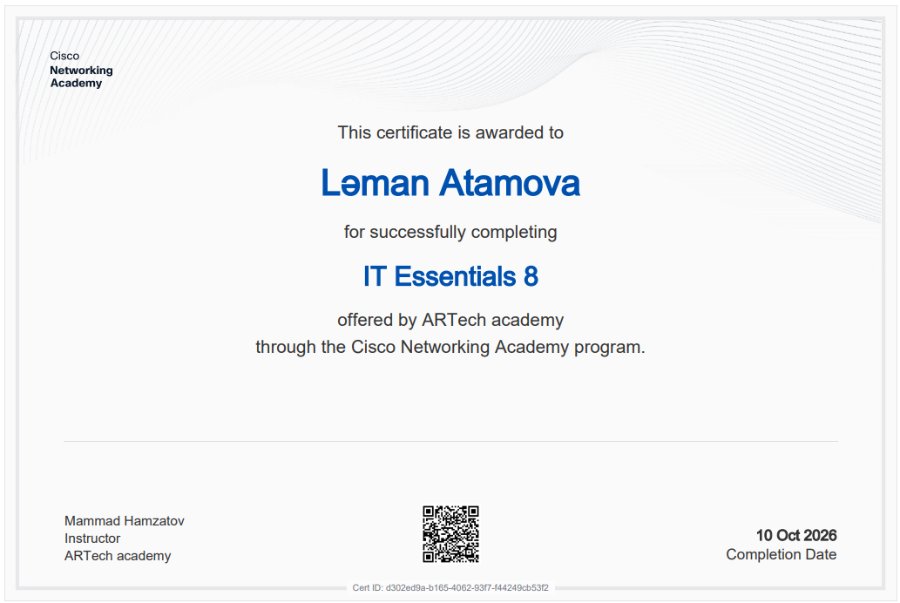 Tələbəmiz Cisco IT Essentials sertifikatı aldı