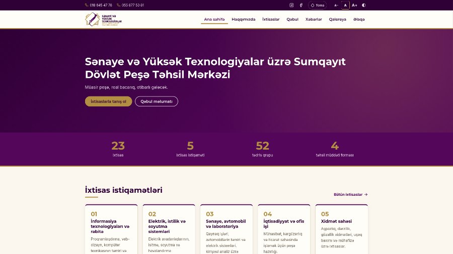 Sumqayıt Dövlət Peşə Təhsil Mərkəzinin rəsmi saytını hazırladım